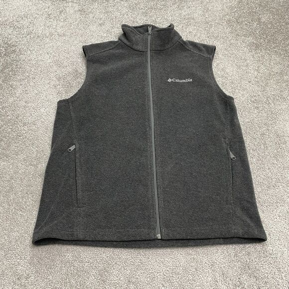 Columbia Steens Mountain Fleece Vest Mens Medium Dark Gray Full Zip Outdoor Hike - Picture 1 of 11